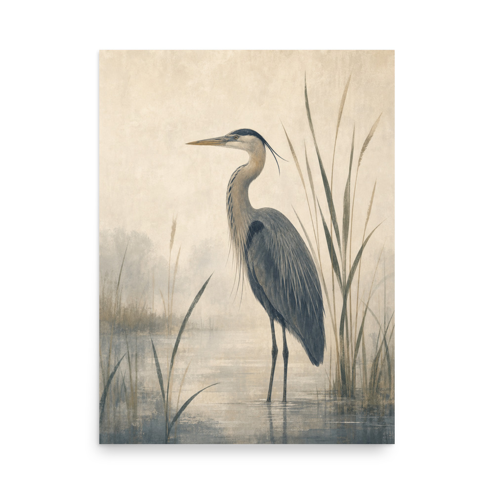 Marsh Heron — wildlife art print by Frame & Field
