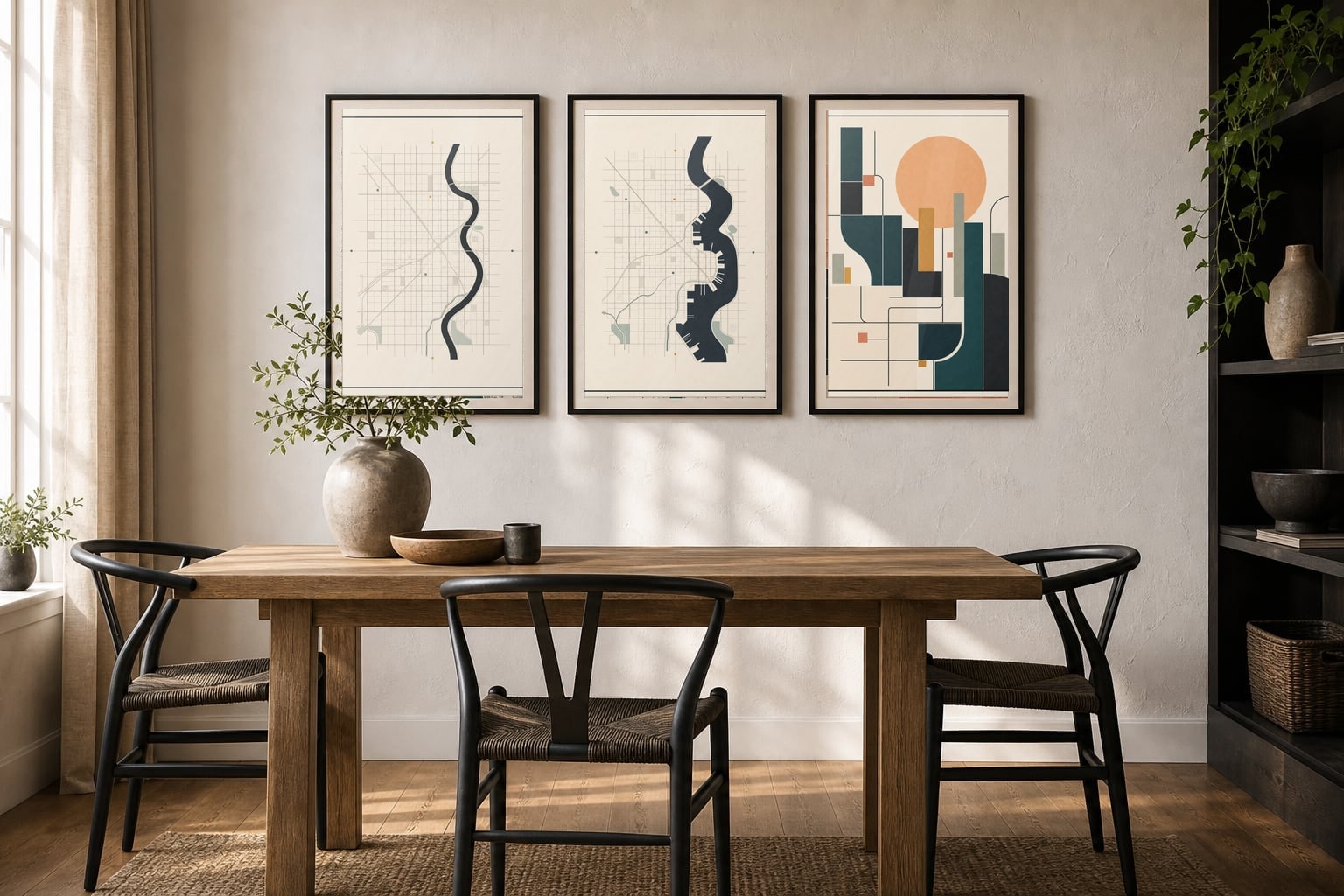 Framed art sized for a dining nook